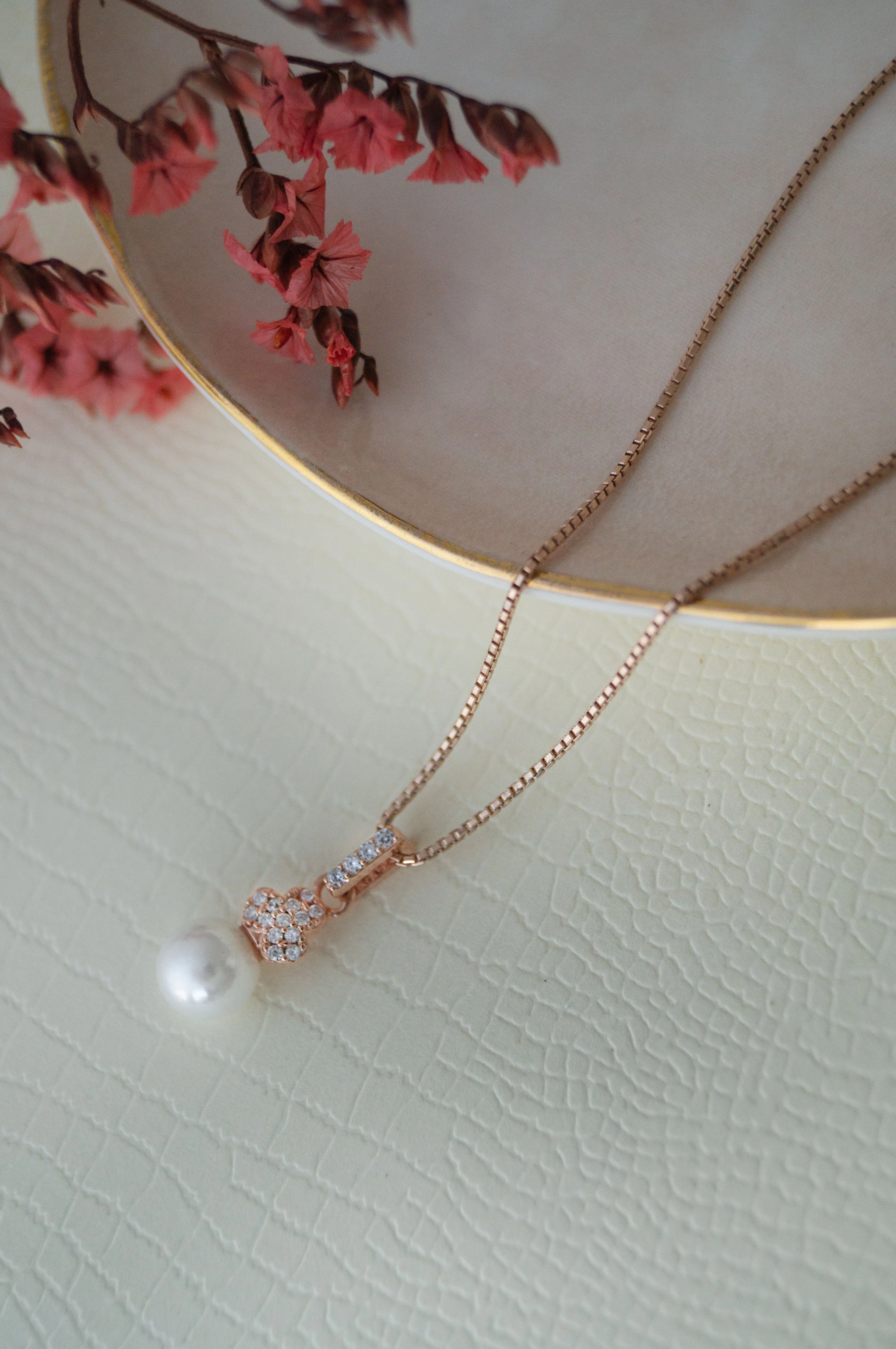 Tiny Pearly Crown Rose Gold Plated Sterling Silver Pendant