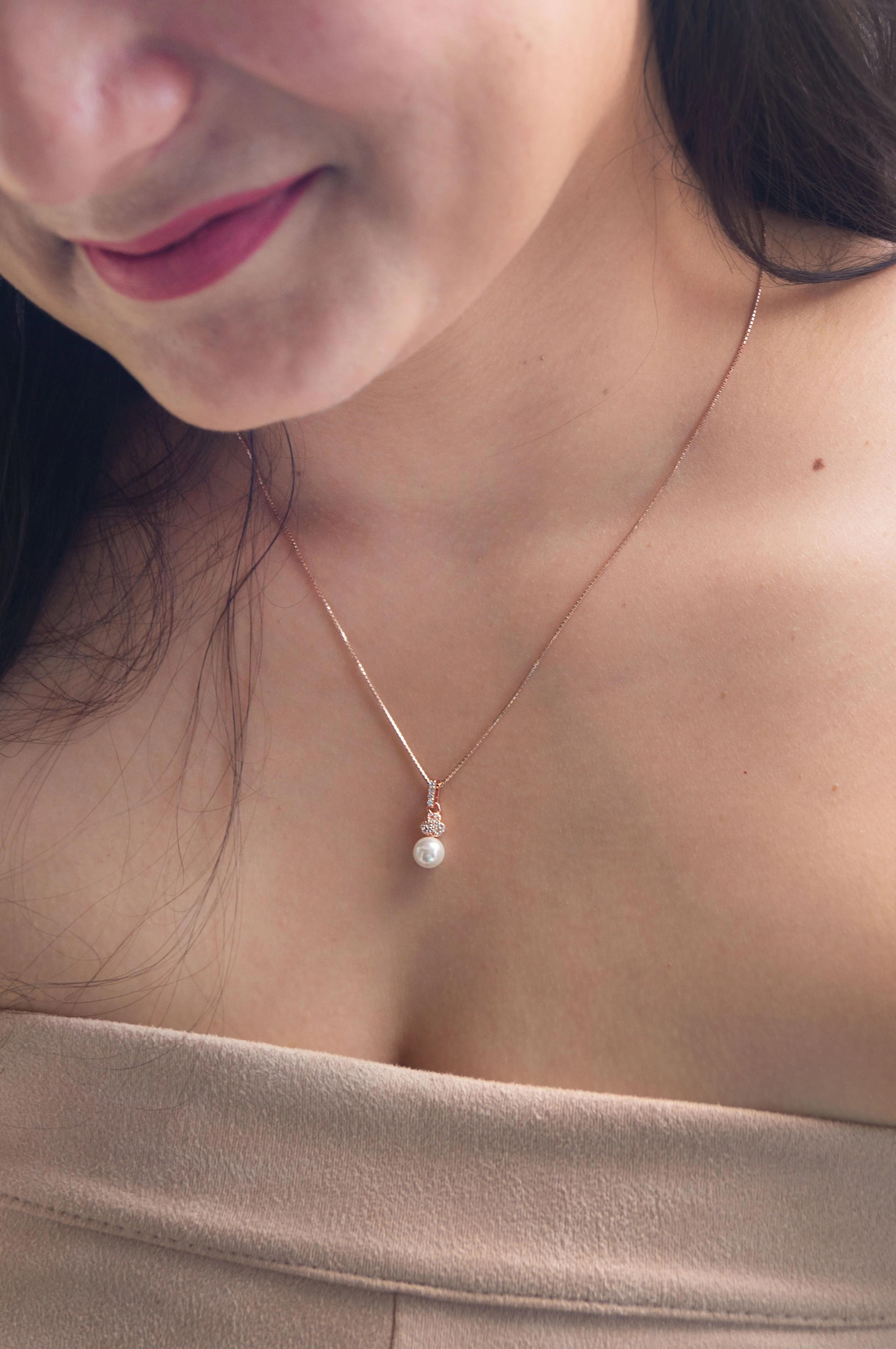 Tiny Pearly Crown Rose Gold Plated Sterling Silver Pendant