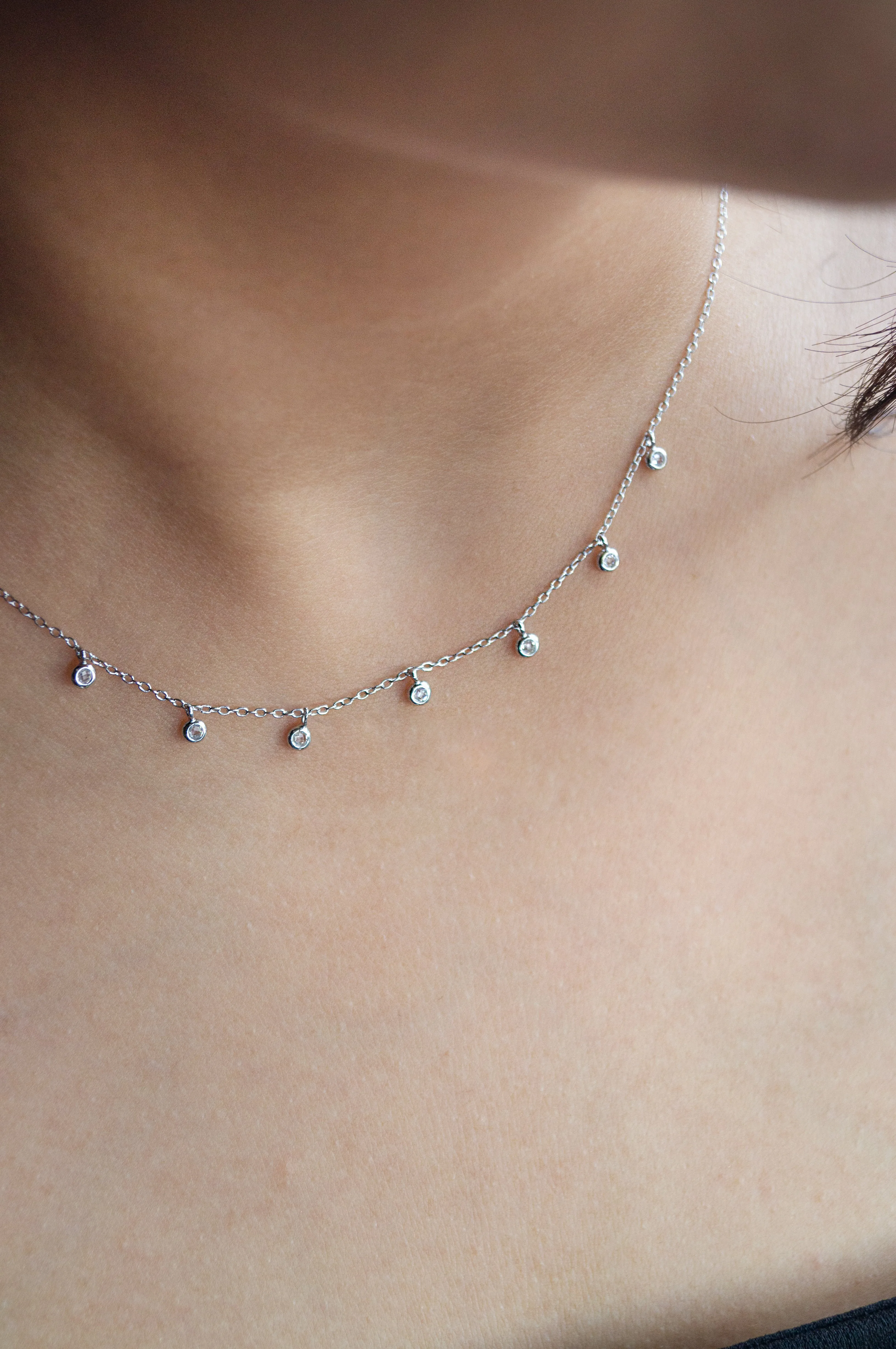 Tiny Solitaire Charms Sterling Silver Delicate Necklace