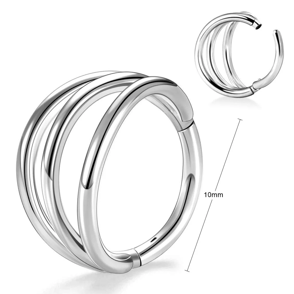 Titanium Hinged Segment Triple Hoop Ring - Silver