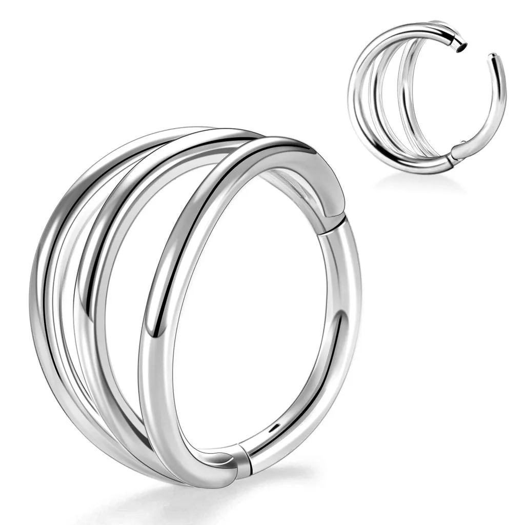 Titanium Hinged Segment Triple Hoop Ring - Silver