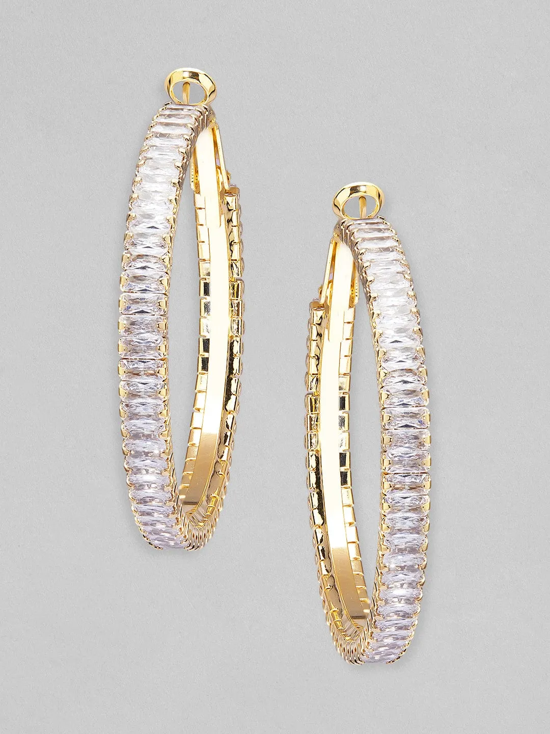 Tokyo Talkies Gold Plated Long Hoop Earrings Studded With American Diamonds