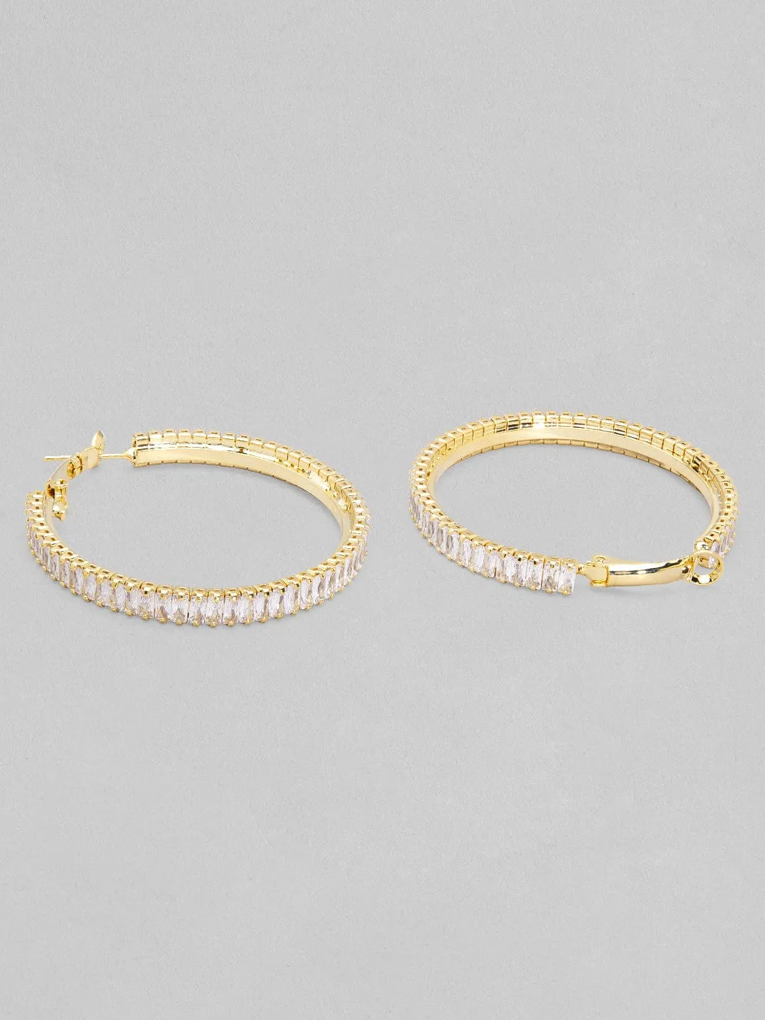 Tokyo Talkies Gold Plated Long Hoop Earrings Studded With American Diamonds