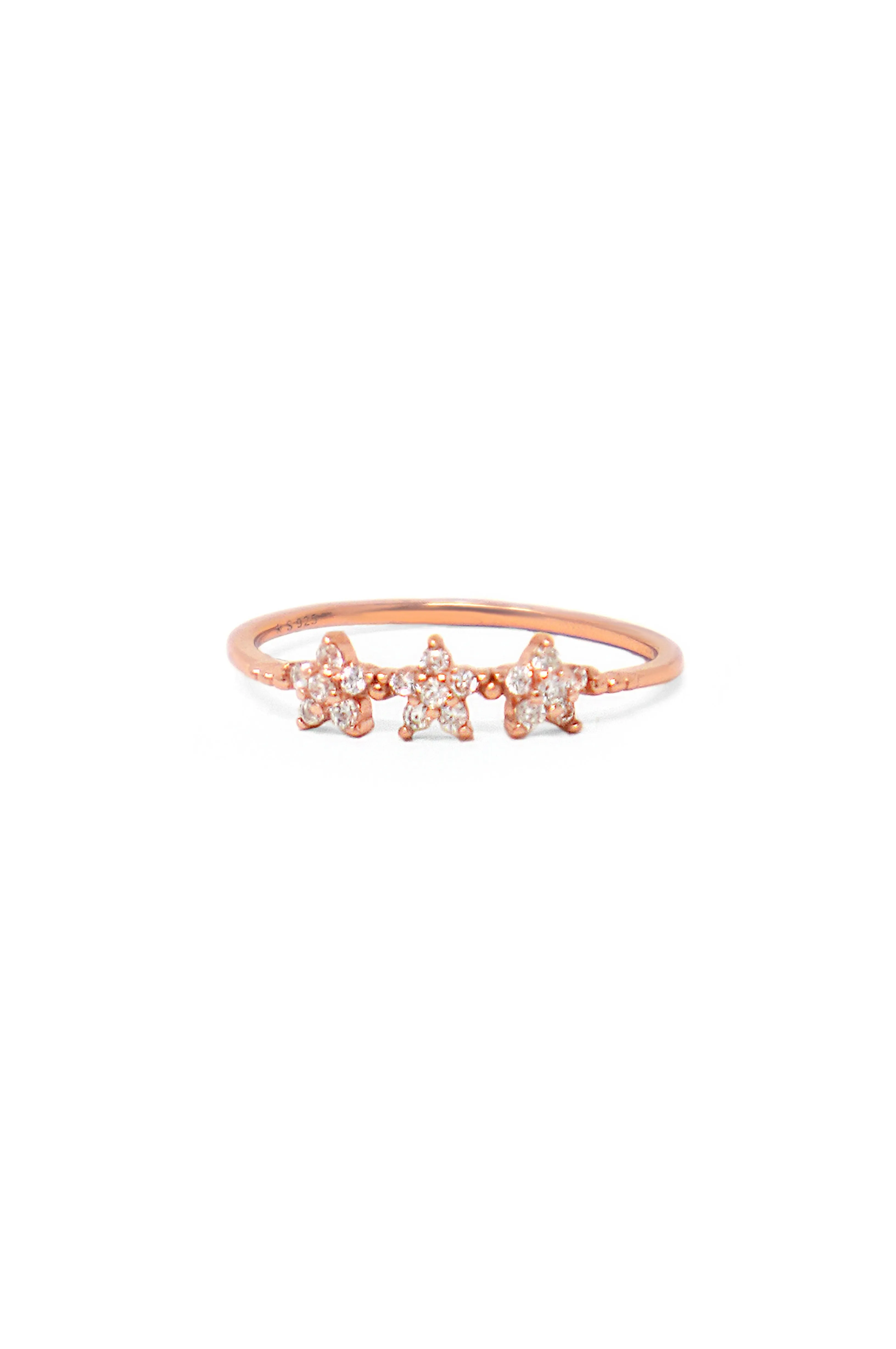 Triple Flower Rose Gold Plated Sterling Silver Delicate Ring