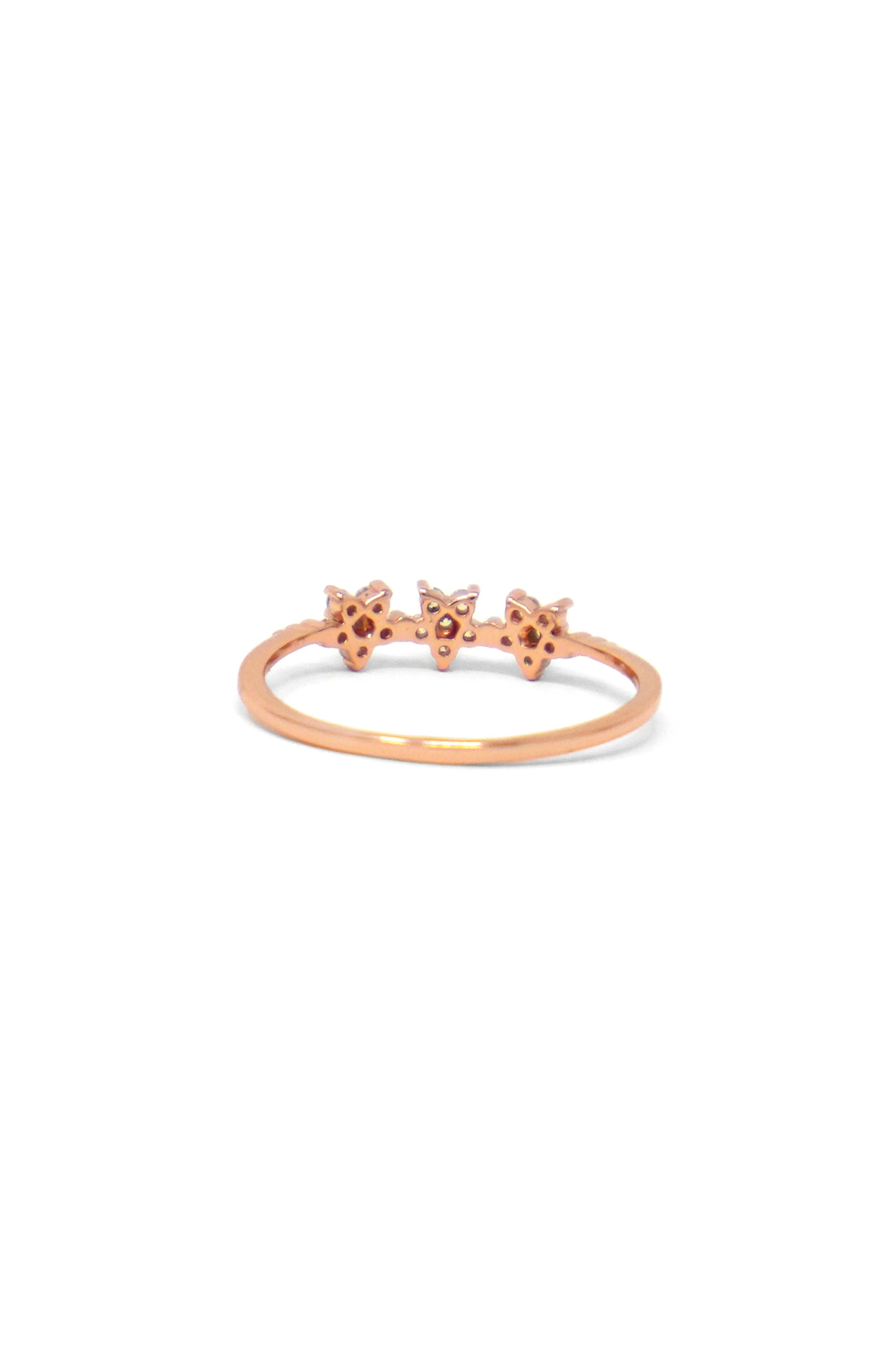 Triple Flower Rose Gold Plated Sterling Silver Delicate Ring