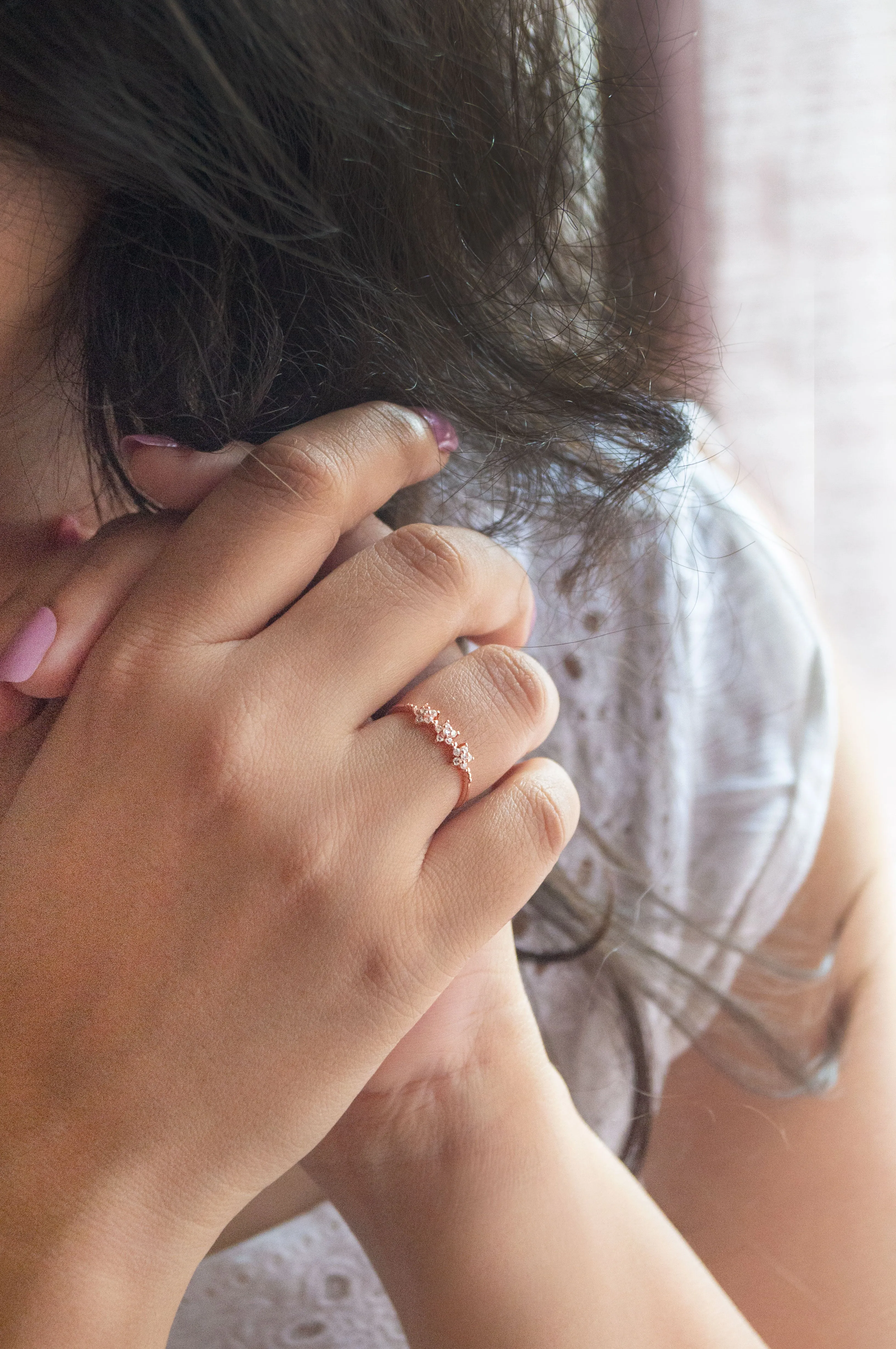 Triple Flower Rose Gold Plated Sterling Silver Delicate Ring