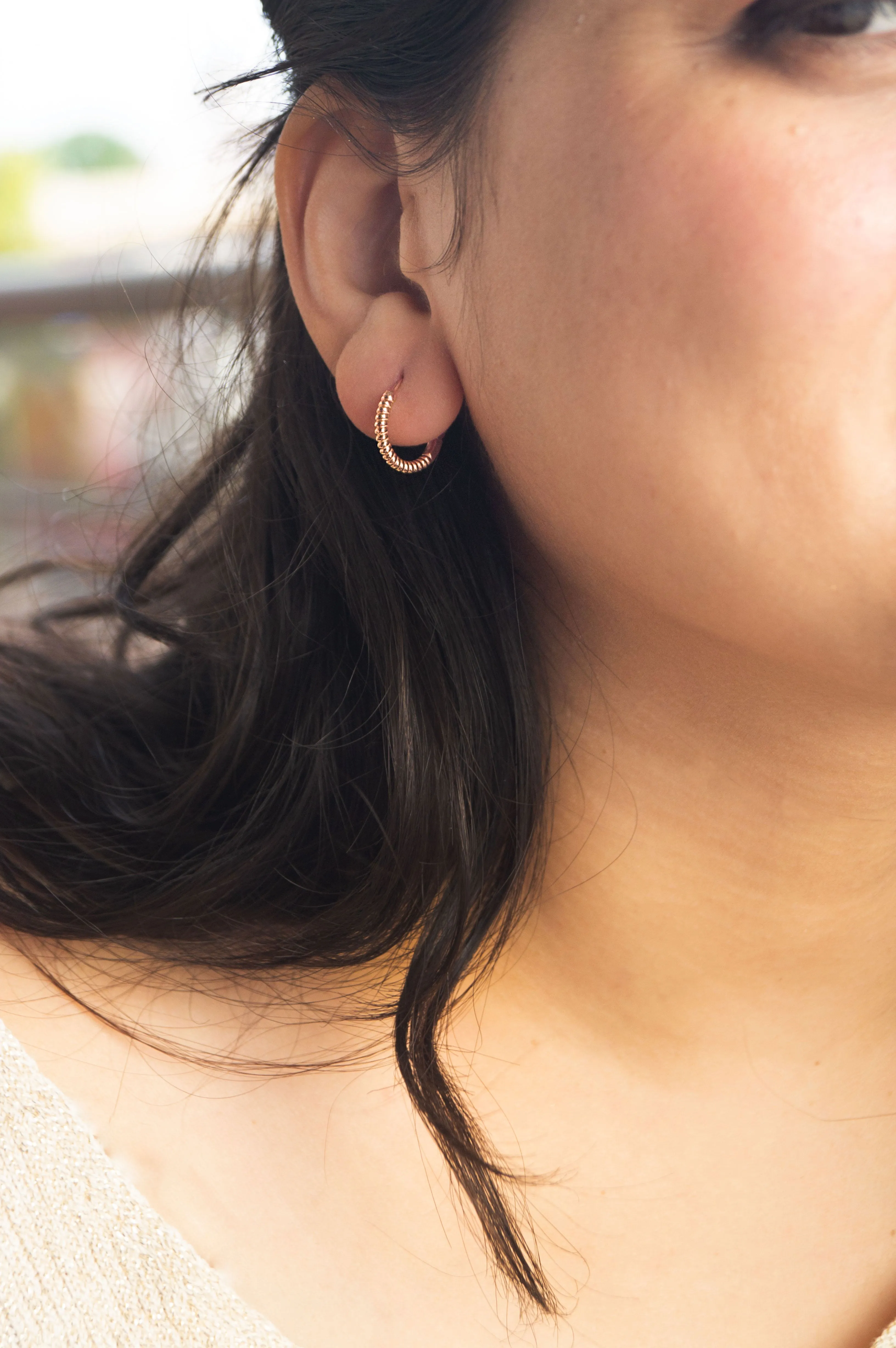 Twisting Glam Rose Gold Plated Sterling Silver Hoop Earrings