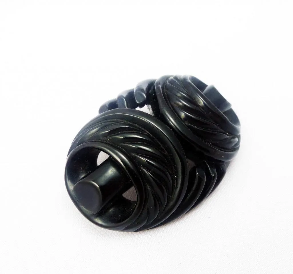 Victorian Whitby Jet Carved Brooch