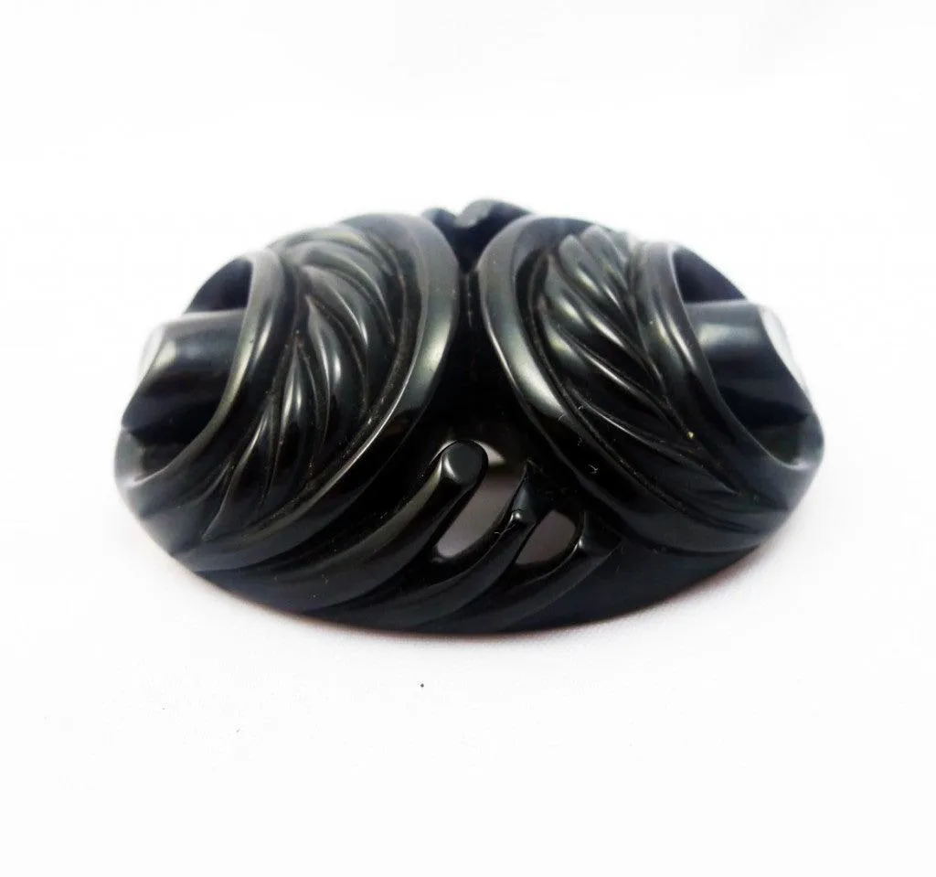 Victorian Whitby Jet Carved Brooch