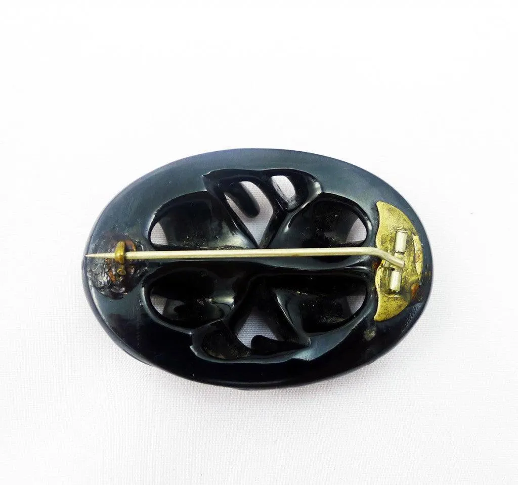 Victorian Whitby Jet Carved Brooch