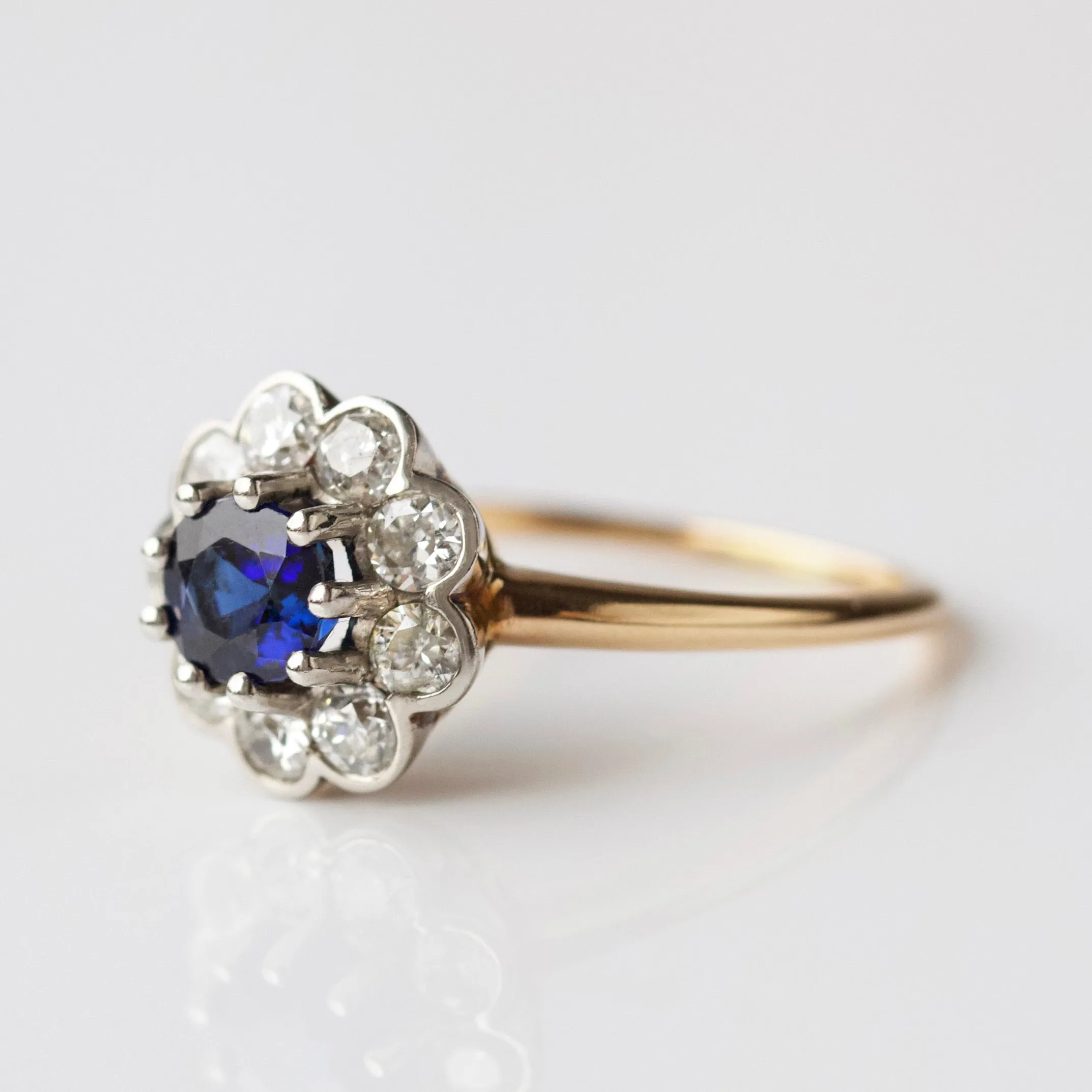 Vintage 18k White and Rose Gold Sapphire and Diamond Ring  Size - P