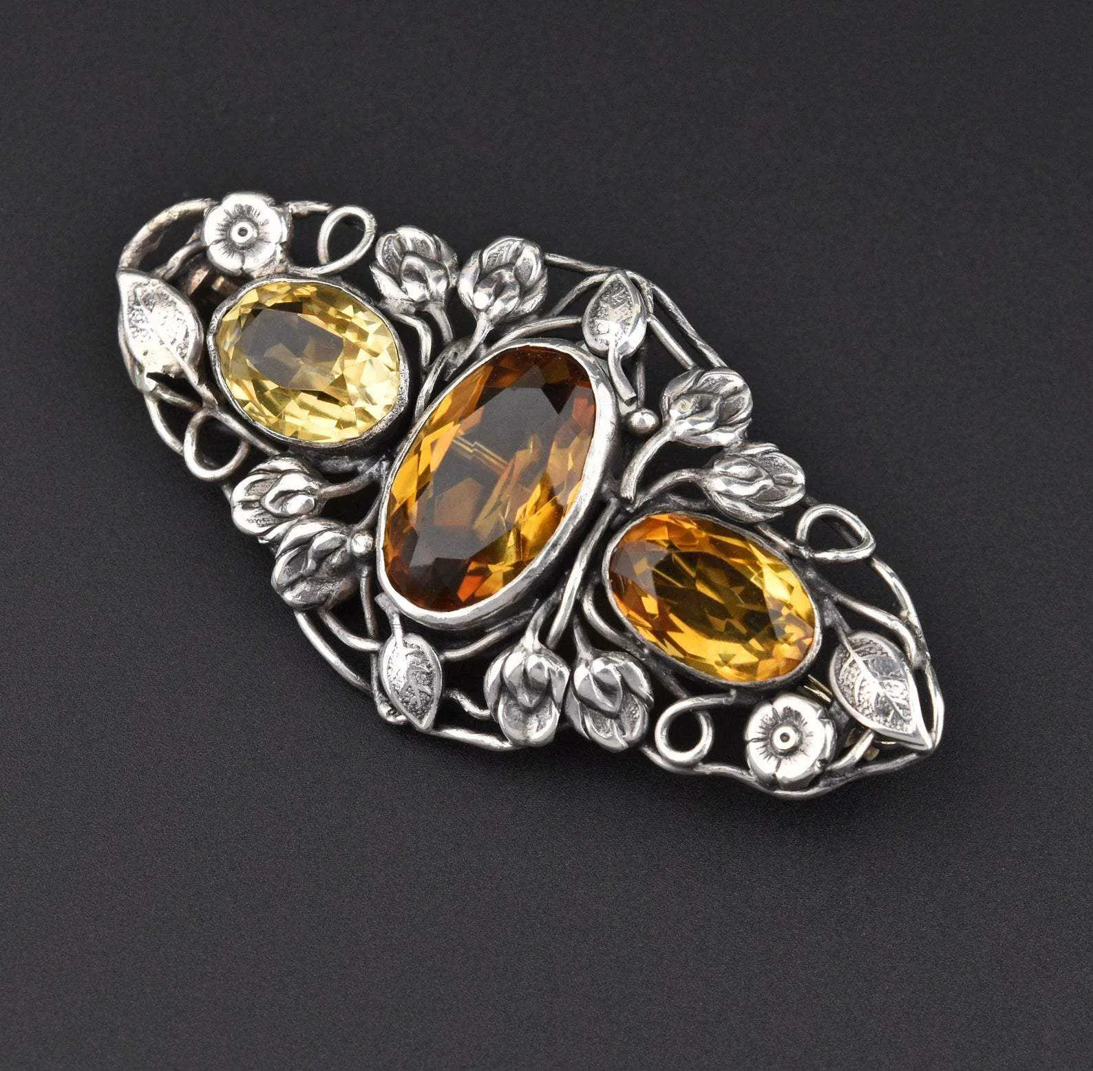 Vintage Art Nouveau Silver Topaz Brooch - ON HOLD