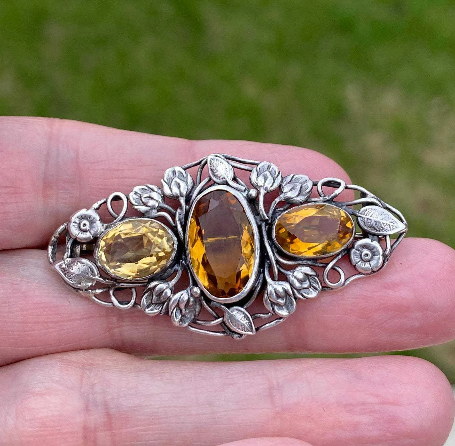 Vintage Art Nouveau Silver Topaz Brooch - ON HOLD