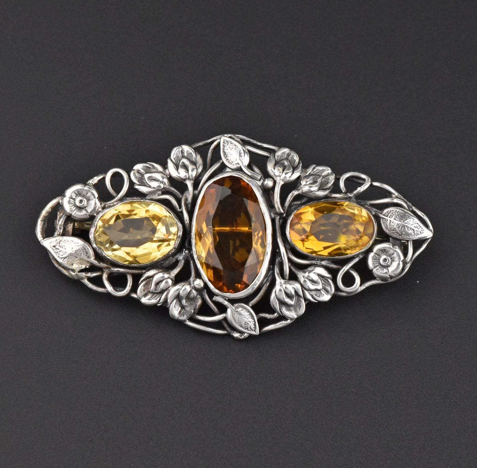 Vintage Art Nouveau Silver Topaz Brooch - ON HOLD