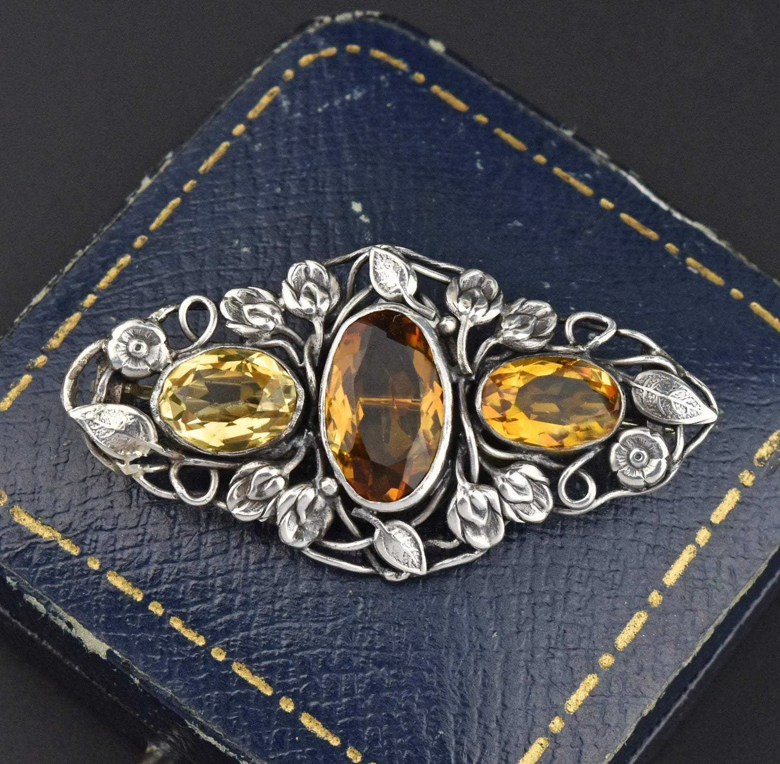 Vintage Art Nouveau Silver Topaz Brooch - ON HOLD