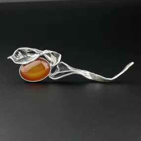 Vintage Arts and Crafts Style Silver Simulated Citrine Brooch