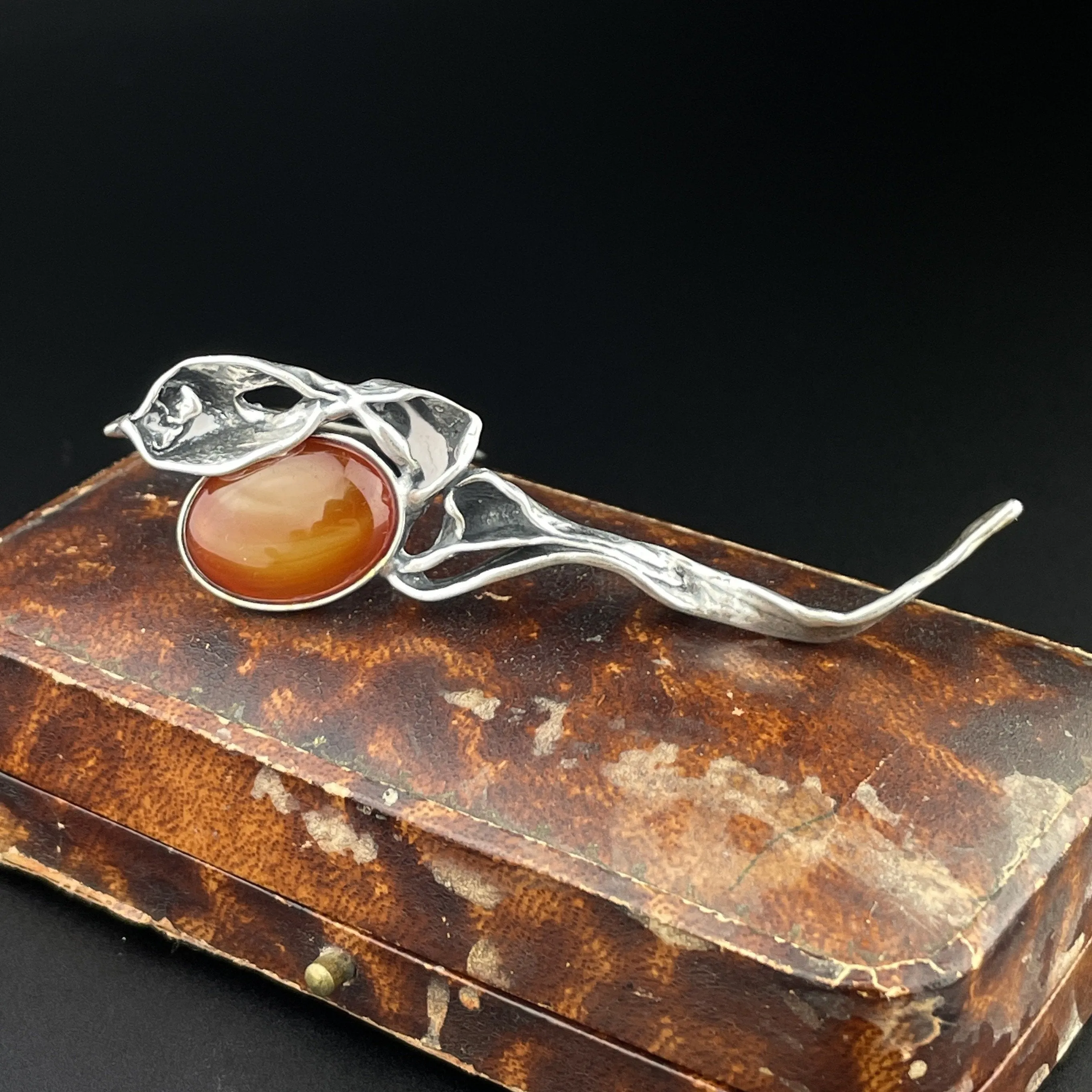 Vintage Arts and Crafts Style Silver Simulated Citrine Brooch