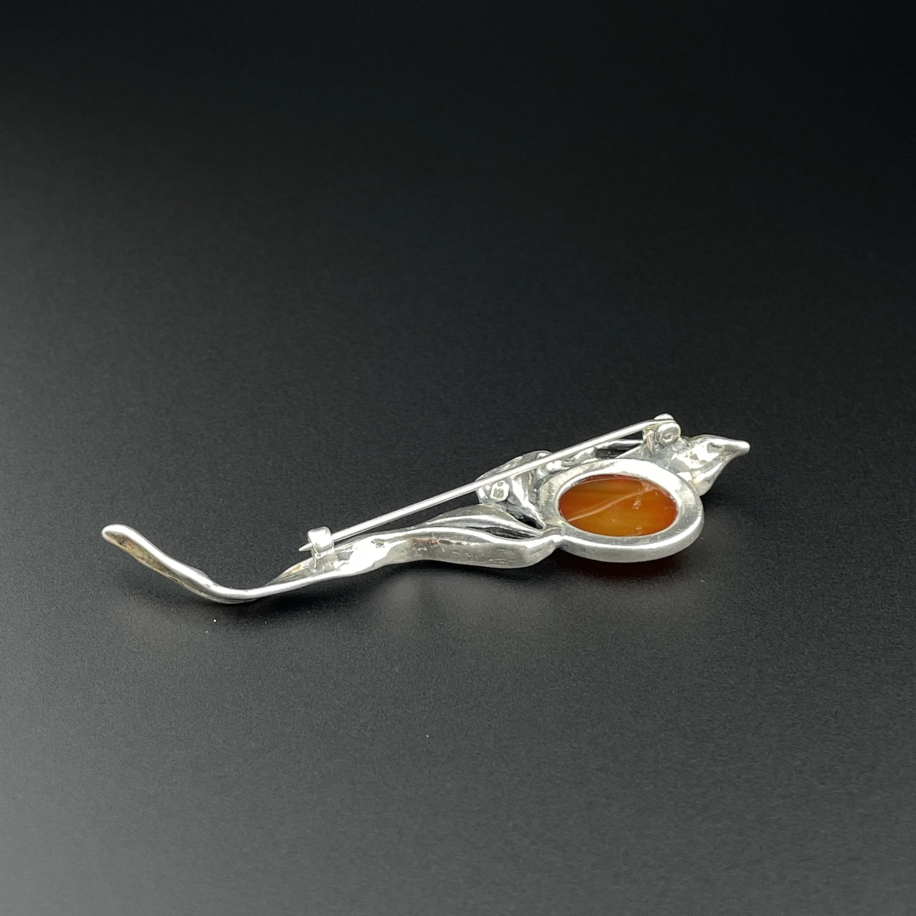 Vintage Arts and Crafts Style Silver Simulated Citrine Brooch