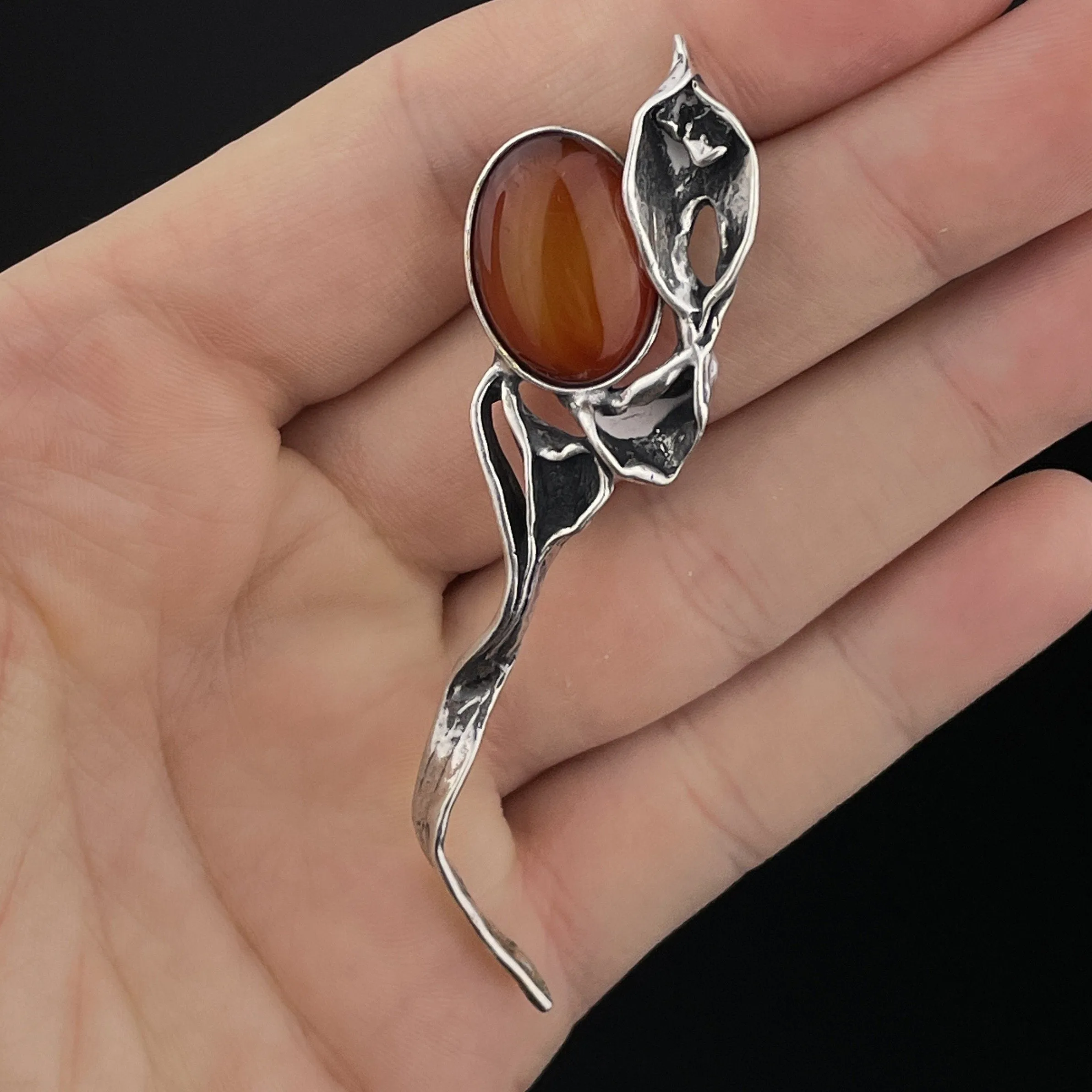 Vintage Arts and Crafts Style Silver Simulated Citrine Brooch