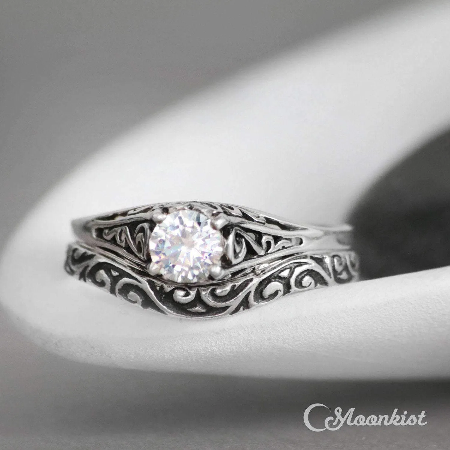 Vintage Curved Silver Flourish Wedding Band | Moonkist Designs