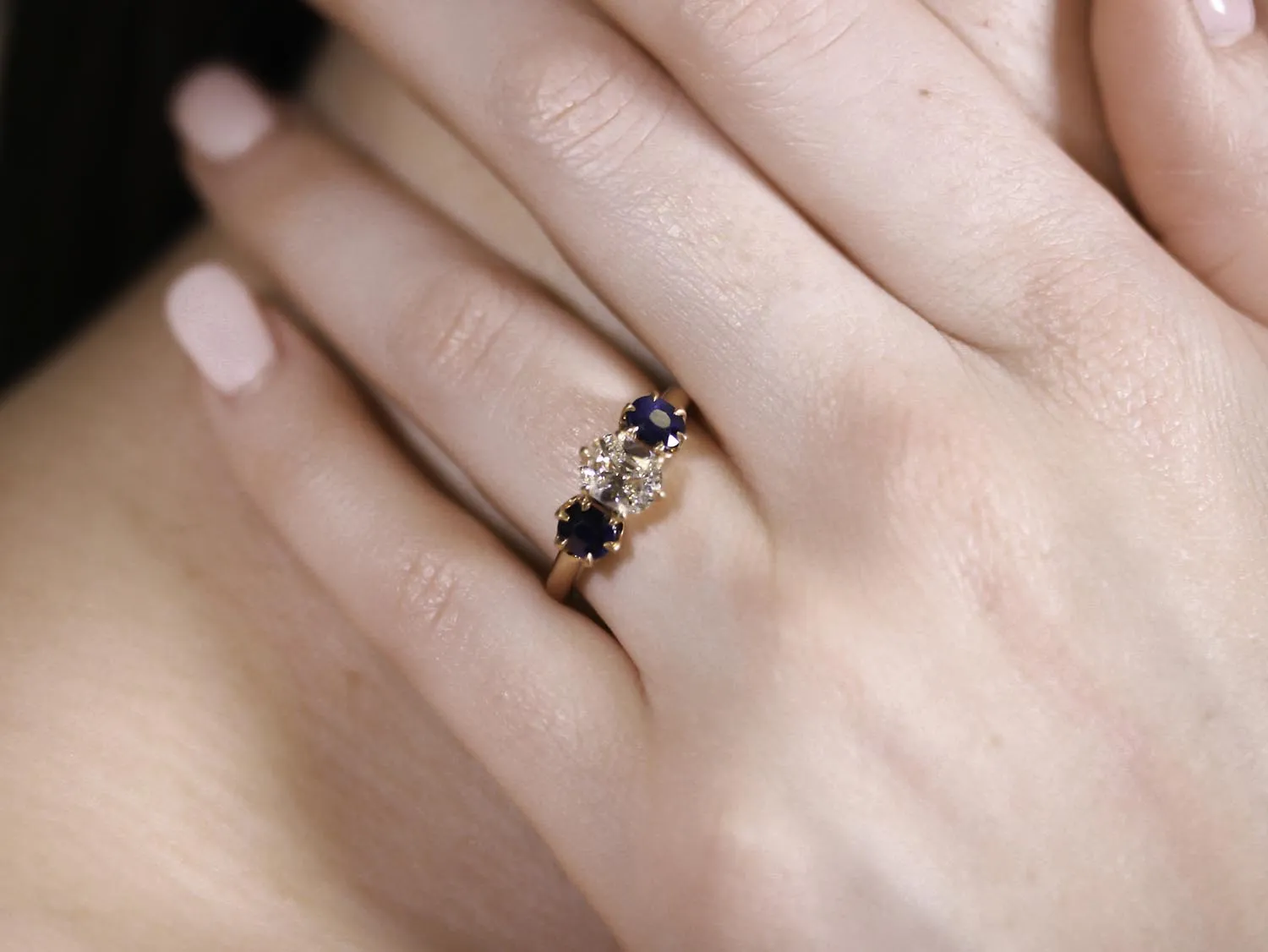 Vintage Cushion Diamond and Sapphire Ring (circa 1930's)