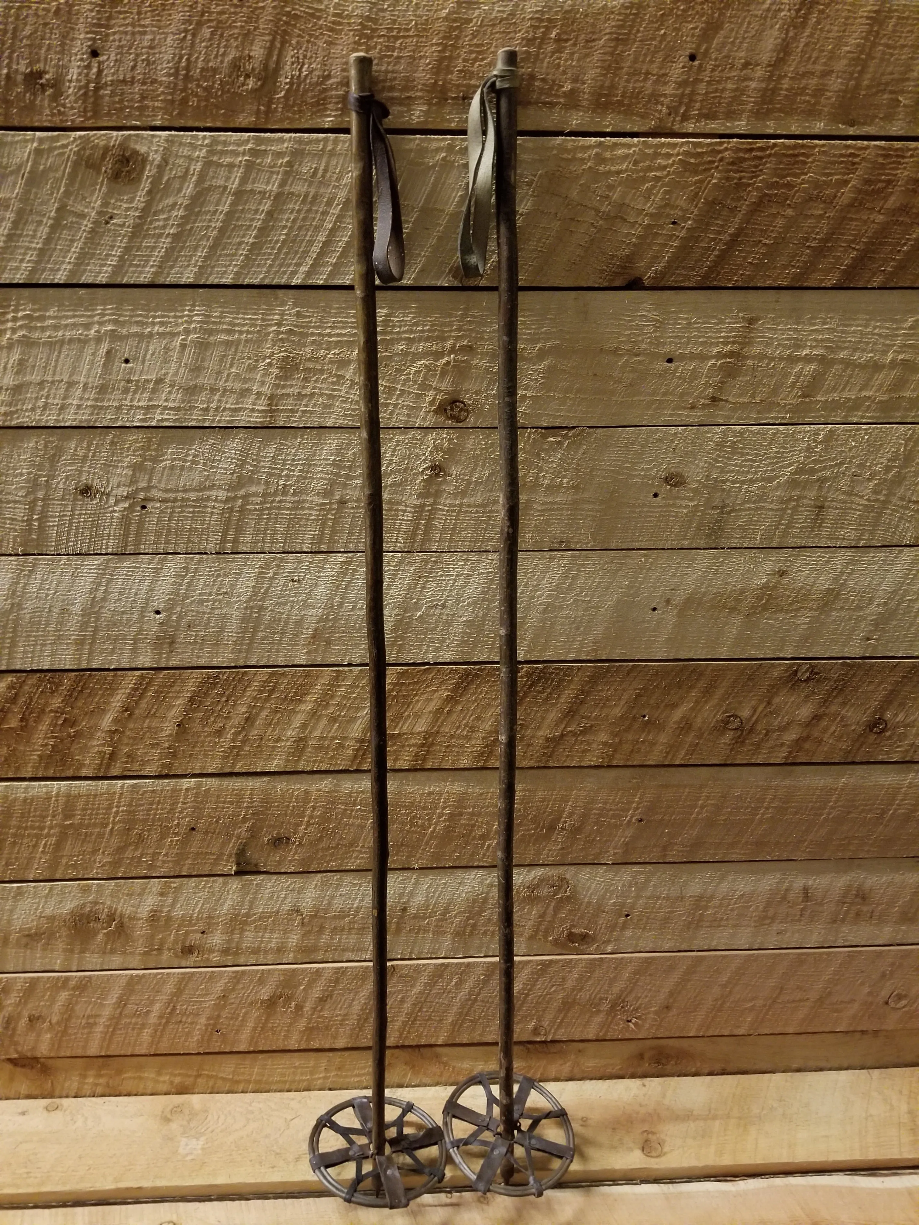 Vintage Hickory Ski Poles - baskets replaced