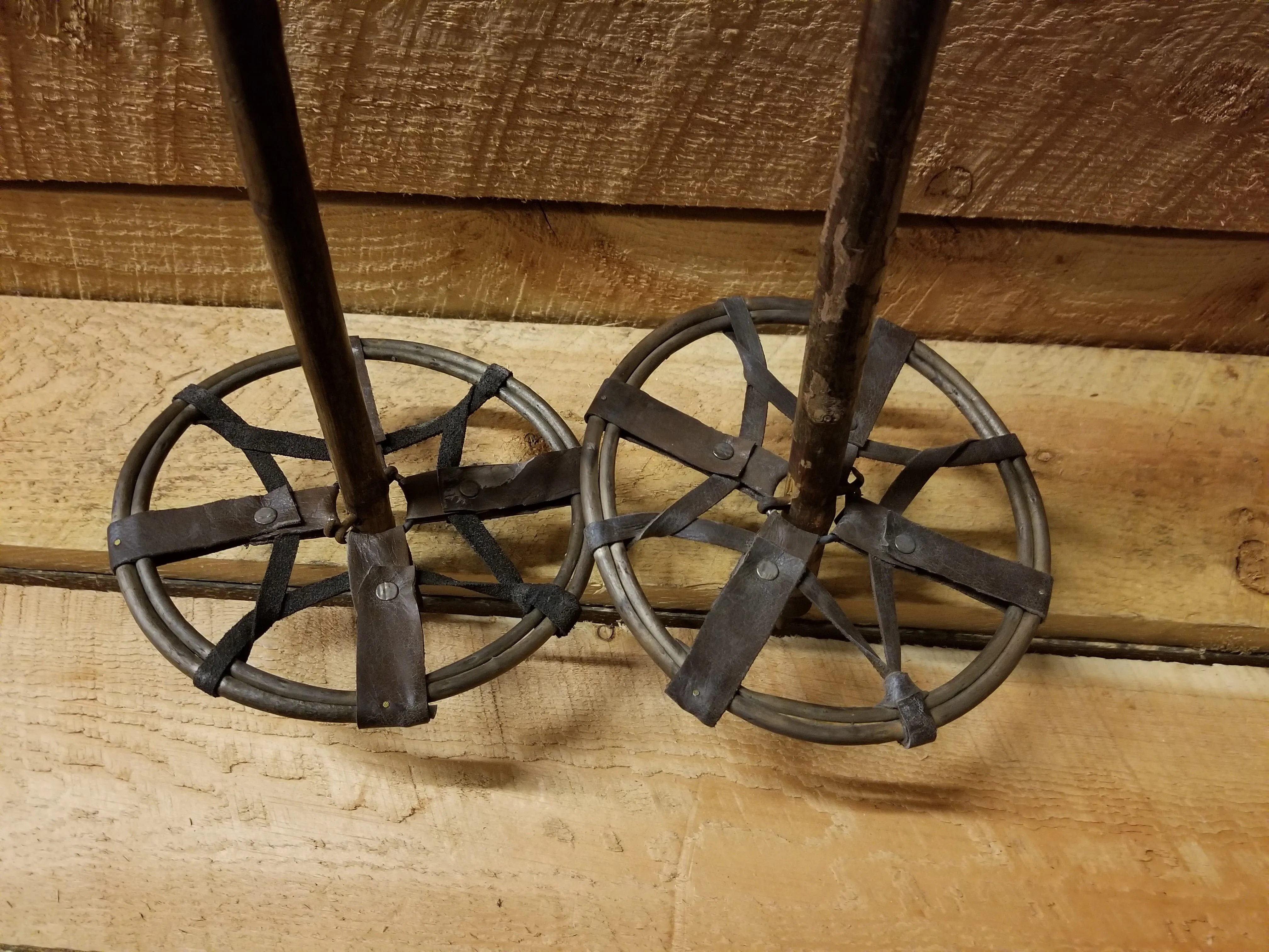 Vintage Hickory Ski Poles - baskets replaced