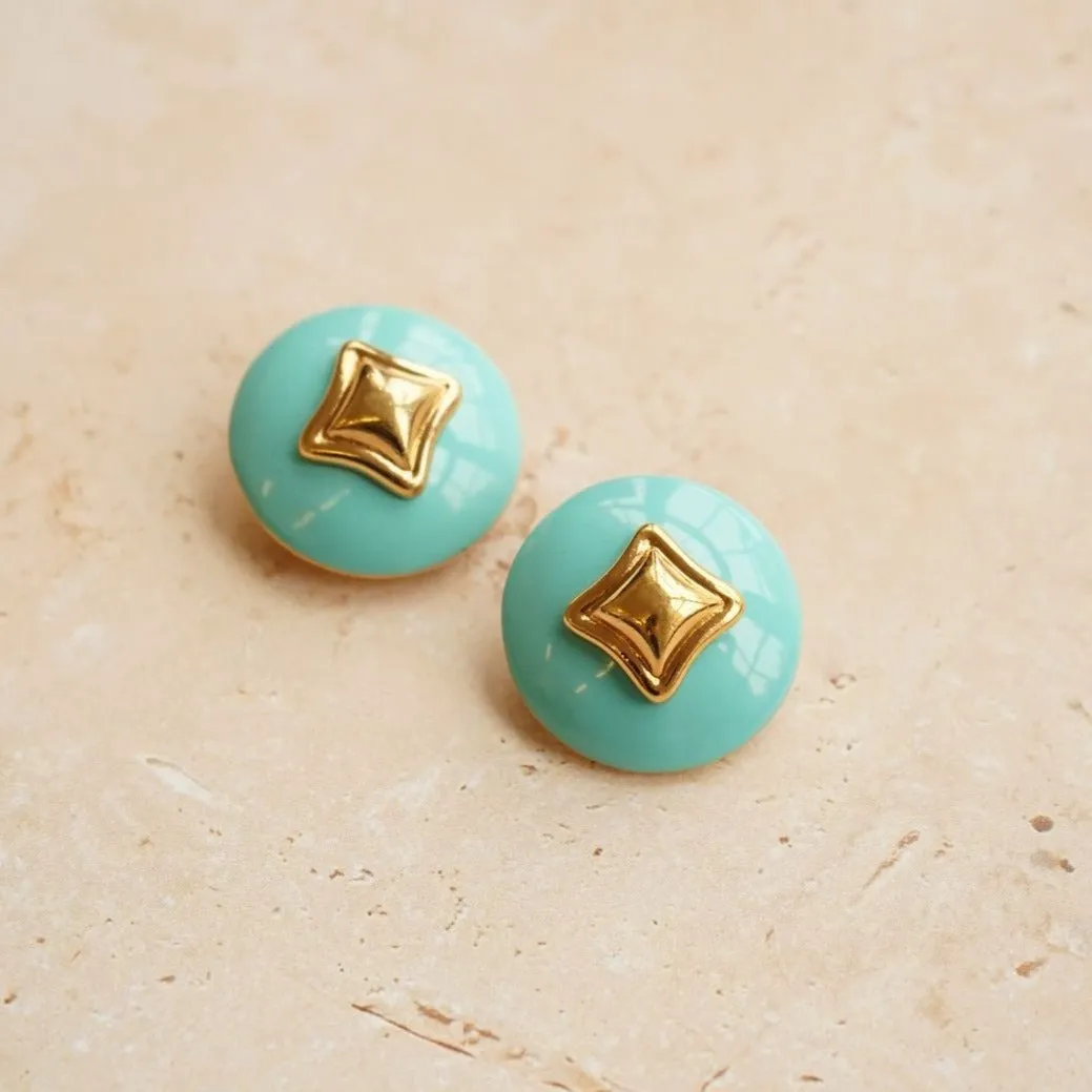 Vintage Statement Enamel Diamond Clip-On Earrings