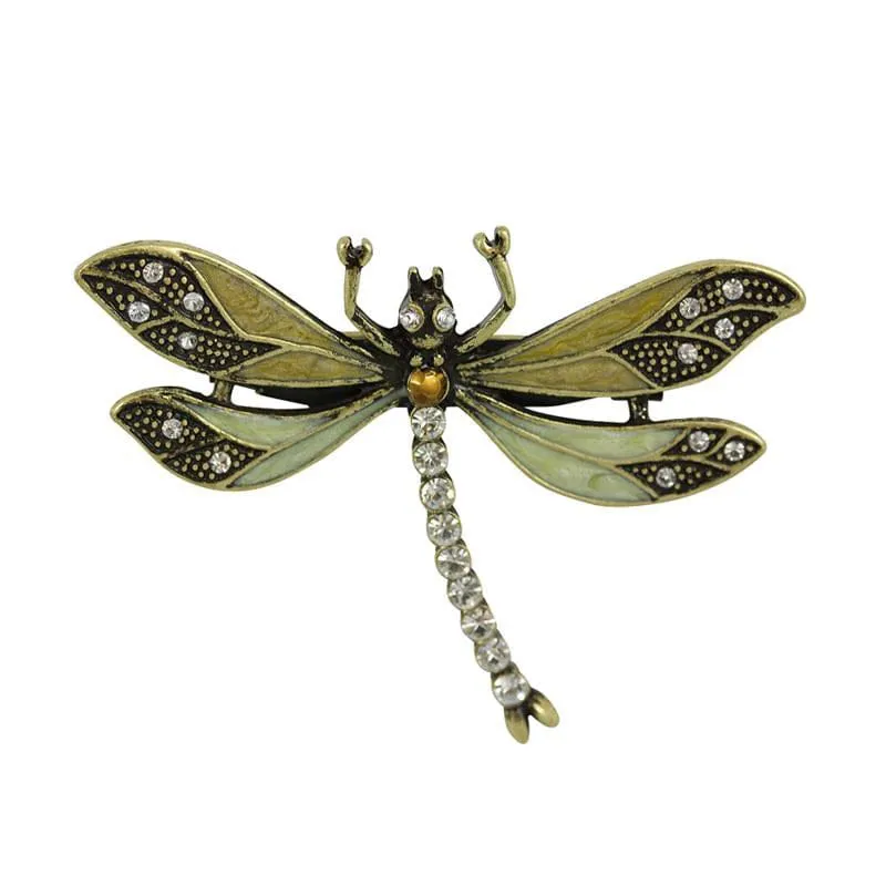 Vintage Style Dragonfly Brooch: Hand painted enamel vintage brooch Cream