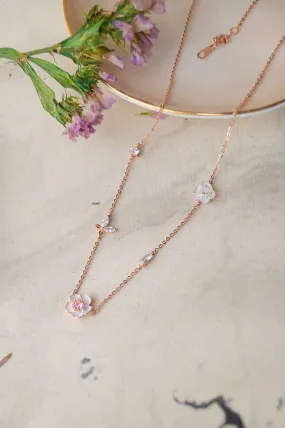 White Flower Garland Rose Gold Plated Sterling Silver Chain Necklace