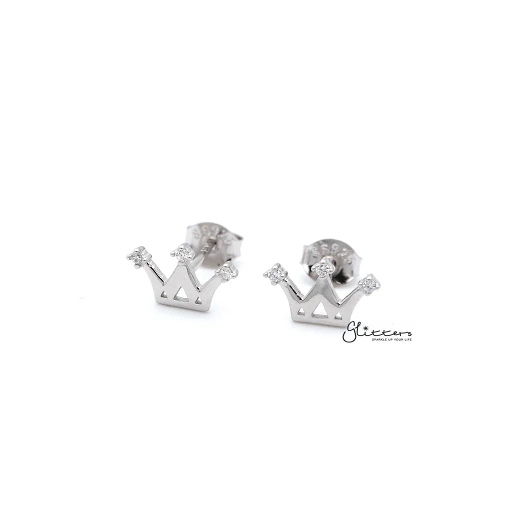 Women's Sterling Silver Crown with 3 C.Z Stud Earrings